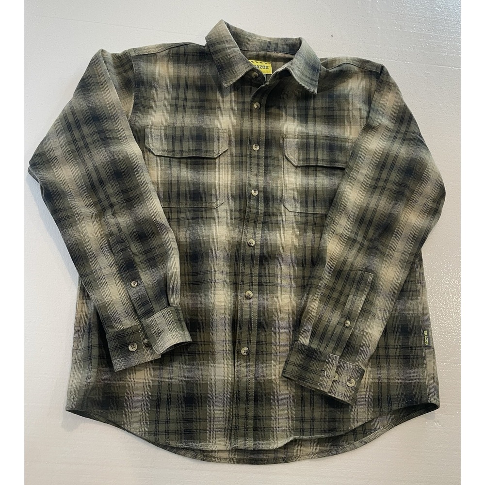 Mens BRAZOS Heavy Flannel Plaid Button Down Shirt Sz Large Outdoor Camping